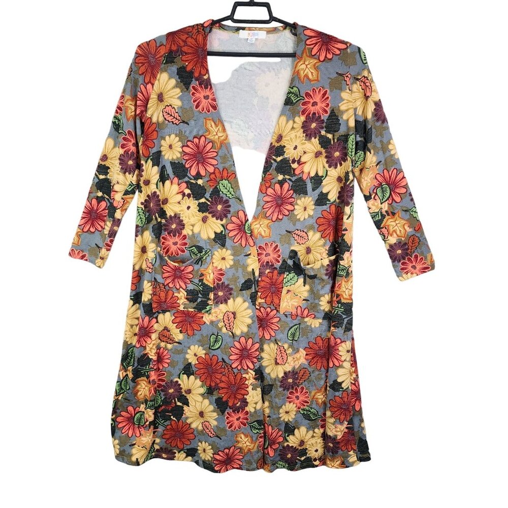 Women's Lularoe Multicolor Floral Open Front Cardigan Casual Long Sleeve Size M